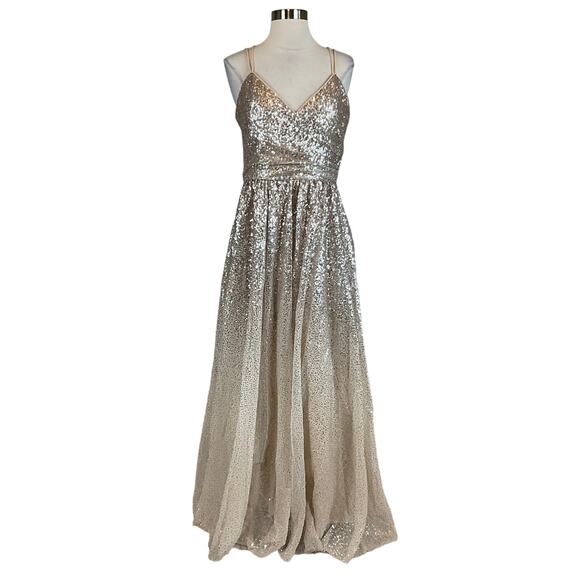 Eliza J Women's Formal Dress Size 4 Gold Sequined Sleeveless Long Ball Gown - Picture 1 of 12